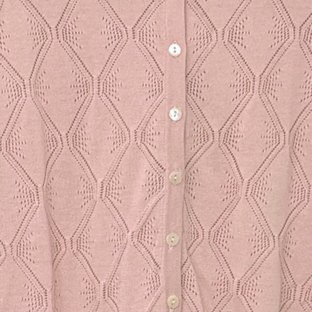 Talbots Petites Pink 100% Pima Cotton Pointelle Cardigan Sweater Womens MP - Picture 4 of 6